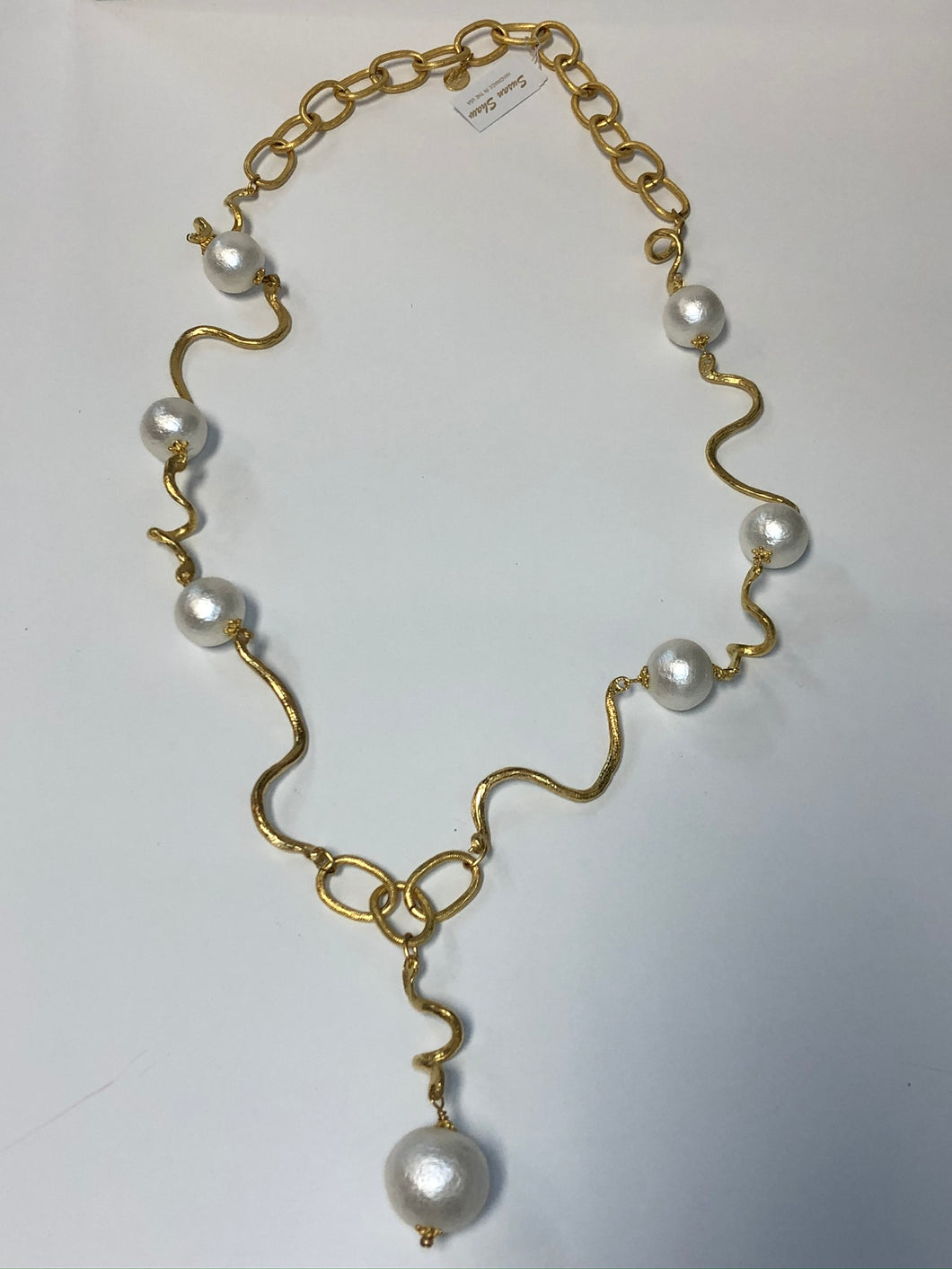 Long cotton pearl necklace
